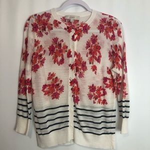 LOFT Ann Taylor striped floral button cardigan SzM